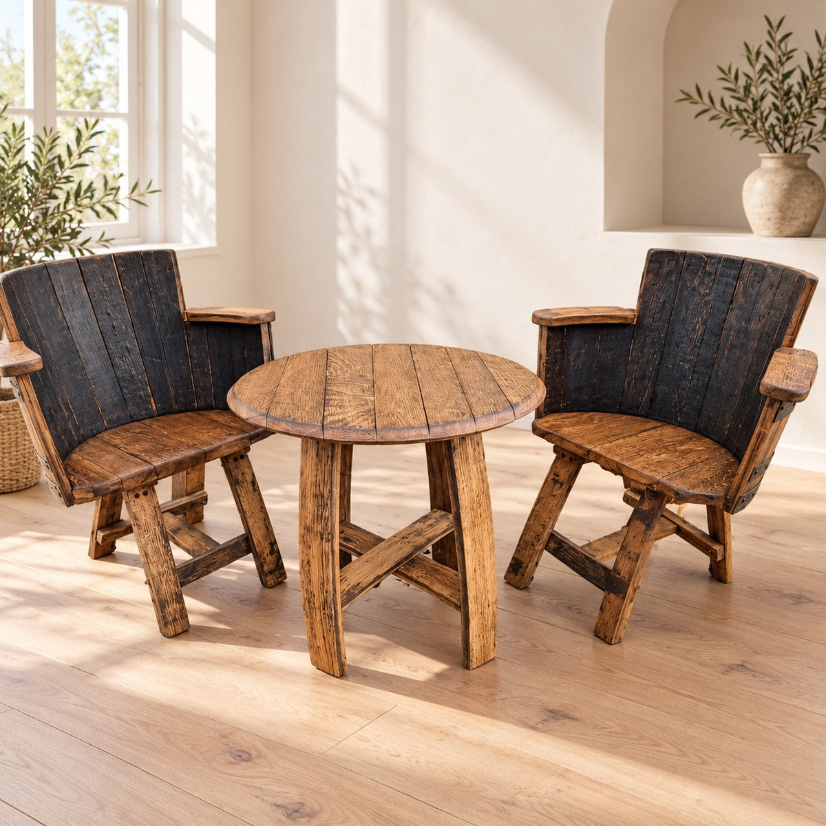 Coffee Table Made From Oak Whiskey Barrel Coffee Table | THE BELLOWS showing the reclaimed wood product