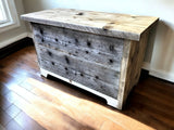 The Bournemouth reclaimed wooden blanket box in a bedroom