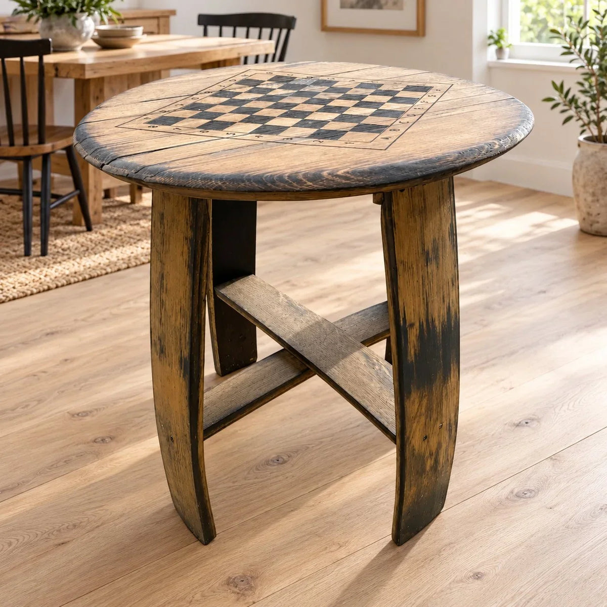 Chess Coffee Table | Chess Table Chessboard Coffee table Made From Oak Whiskey Barrel | THE FISHER