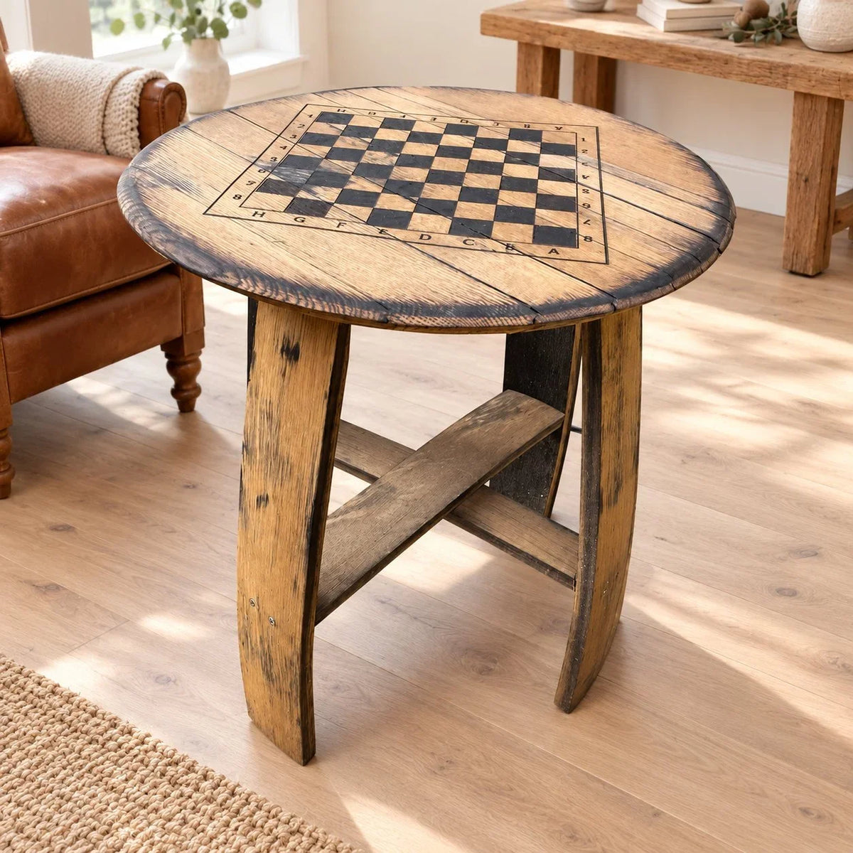 Chess Coffee Table | Chess Table Chessboard Coffee table Made From Oak Whiskey Barrel | THE FISHER