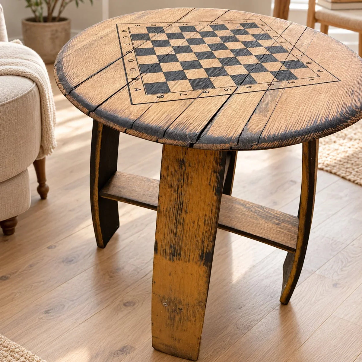 Chess Coffee Table | Chess Table Chessboard Coffee table Made From Oak Whiskey Barrel | THE FISHER