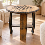 Chess Coffee Table | Chess Table Chessboard Coffee table Made From Oak Whiskey Barrel | THE FISHER showing the reclaimed wood product