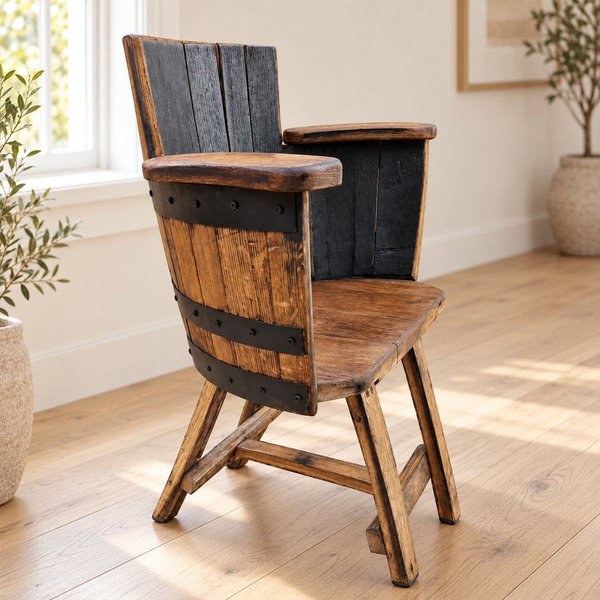 Half Barrel Chairs | Oak Barrel Chairs | Bespoke Barrel Chairs | THE HAZELWOOD showing the reclaimed wood product