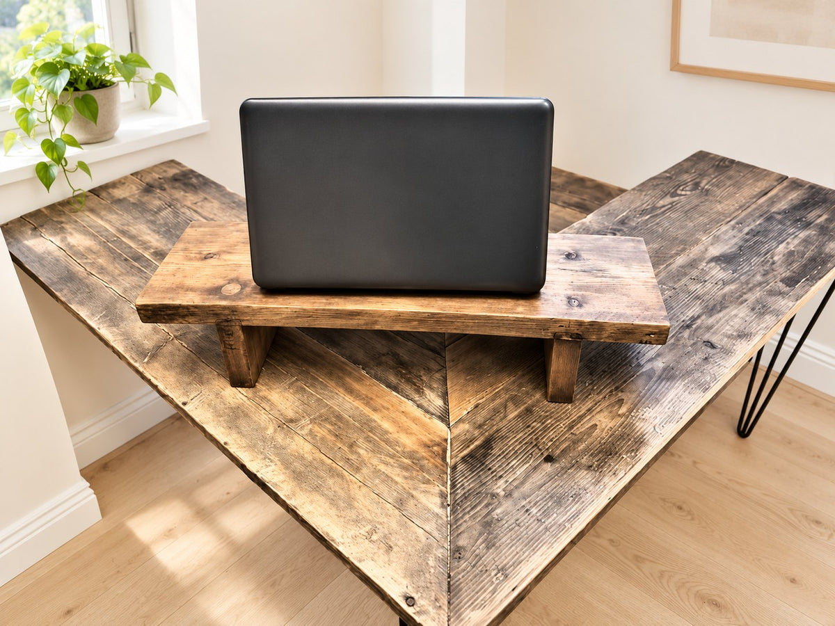 Reclaimed Wood Laptop Stand | THE MONTPELLIER showing the reclaimed timber and construction