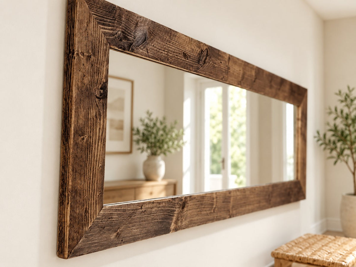 Rustic Wooden Mirror | THE OSLO showing the reclaimed wood product