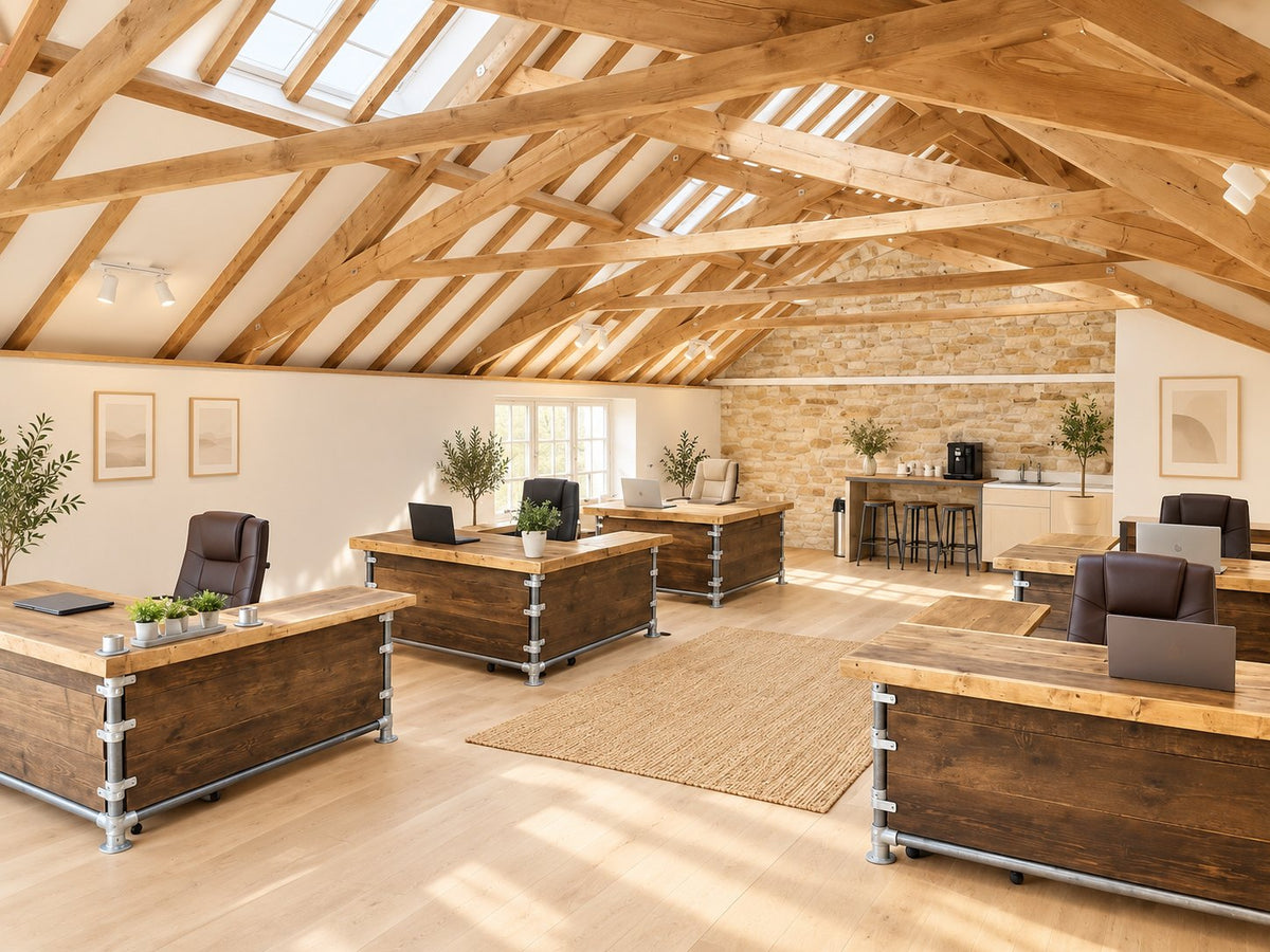 Industrial Office Desk | THE RICHMOND showing the reclaimed wood product