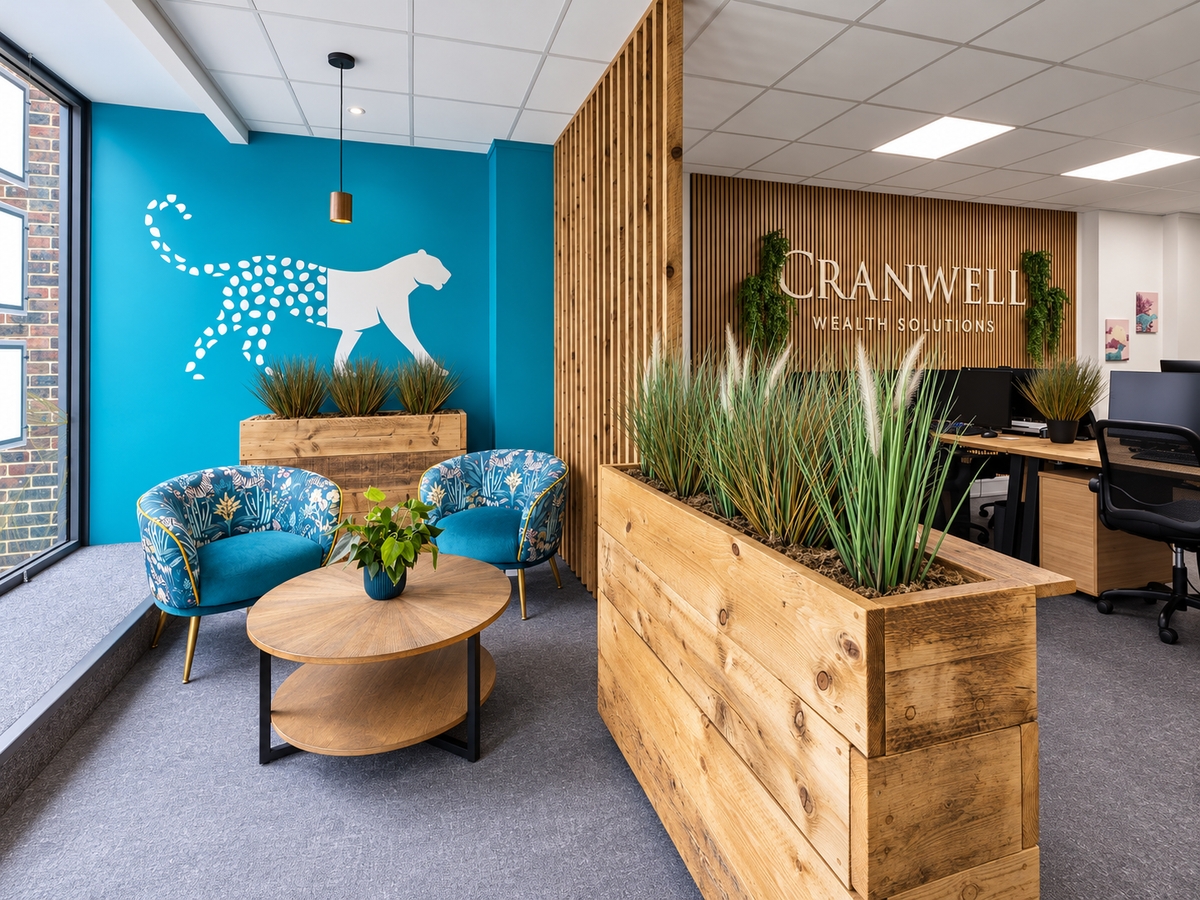 Cranwell office project with reclaimed timber planters and room divider