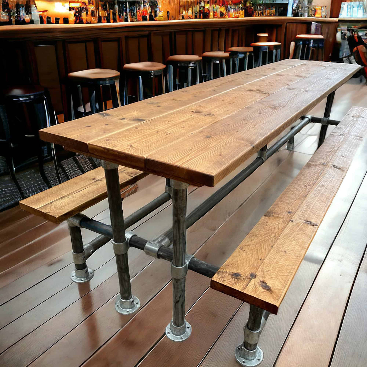 Industrial Pub Table And Integrated Benches | THE HAYES