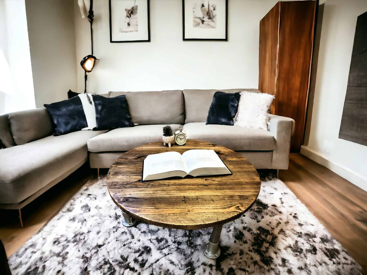 reclaimed wooden round coffee table
