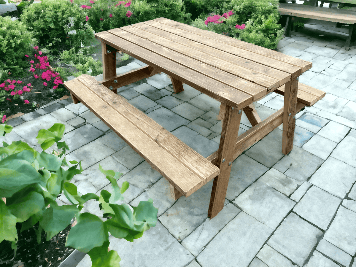 Outdoor Reclaimed Wooden Picnic Bench | THE BRADLEY