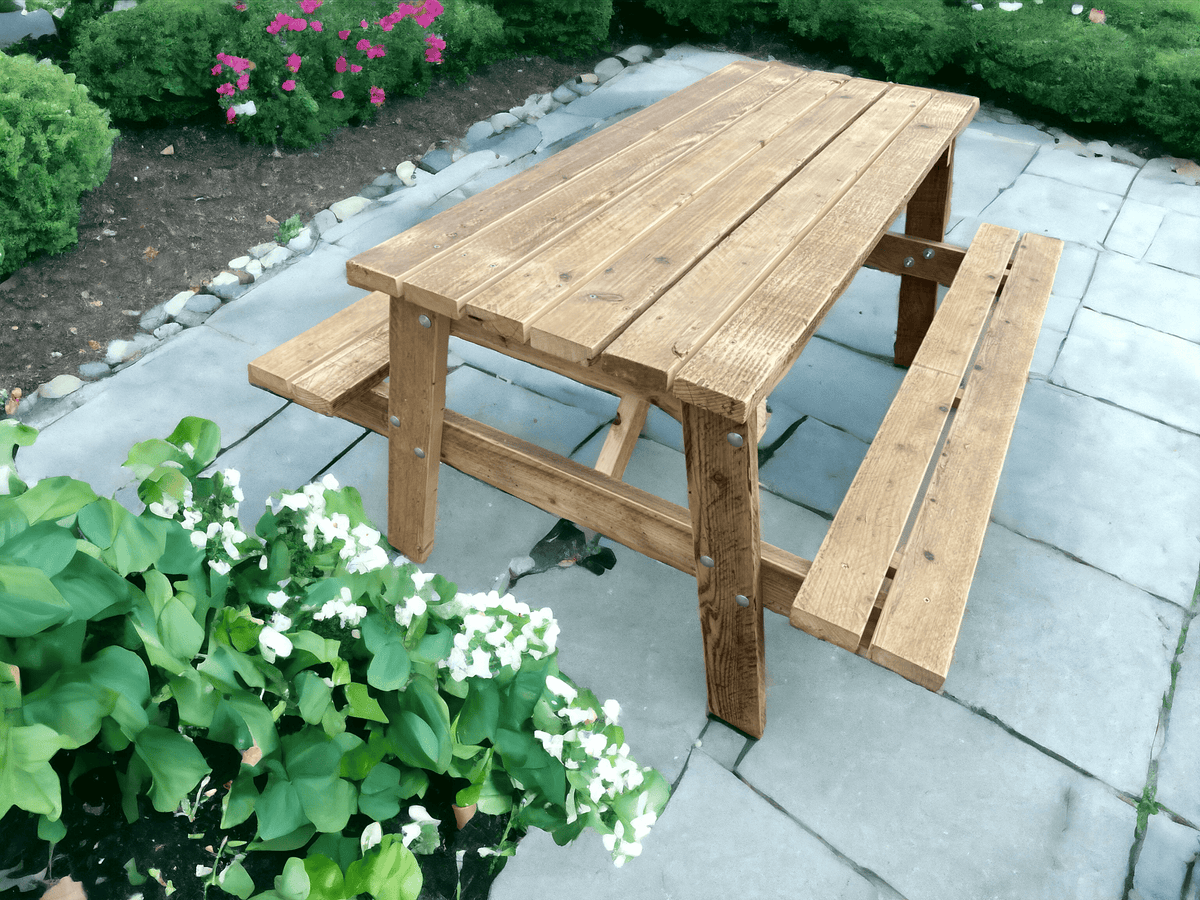 Outdoor Reclaimed Wooden Picnic Bench | THE BRADLEY