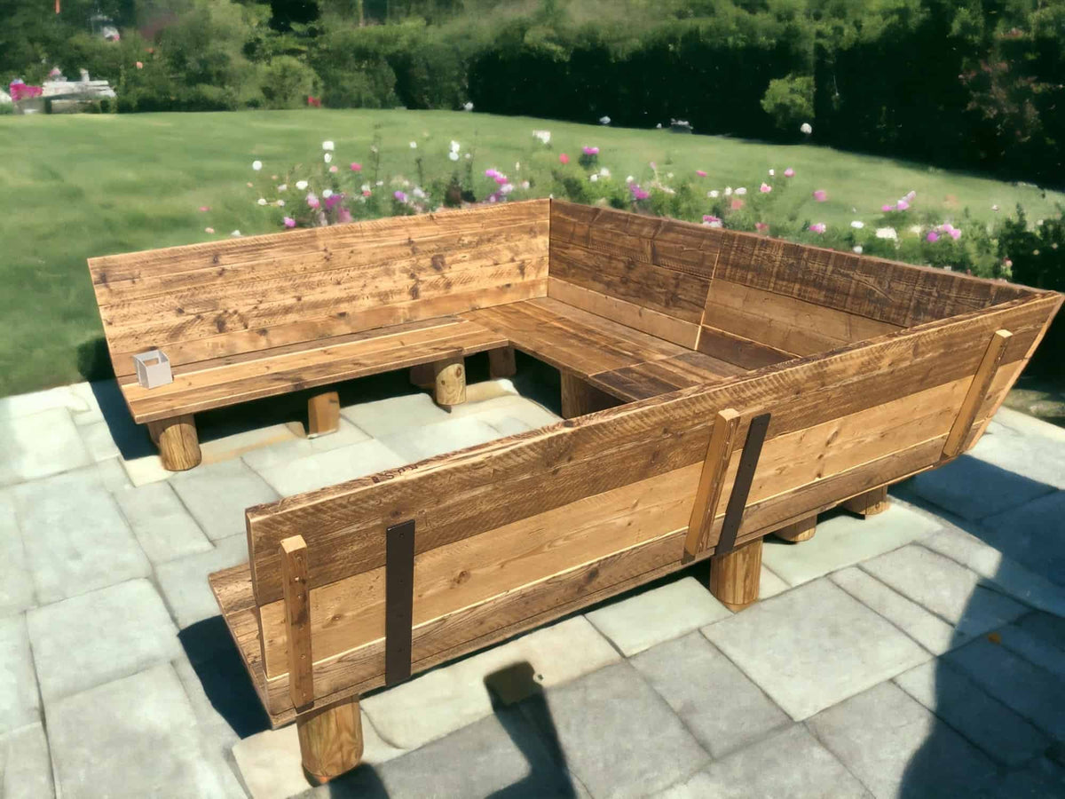 Outdoor U-Shape Garden Bench Sofa | Reclaimed Scaffold Board | THE PADDINGTON
