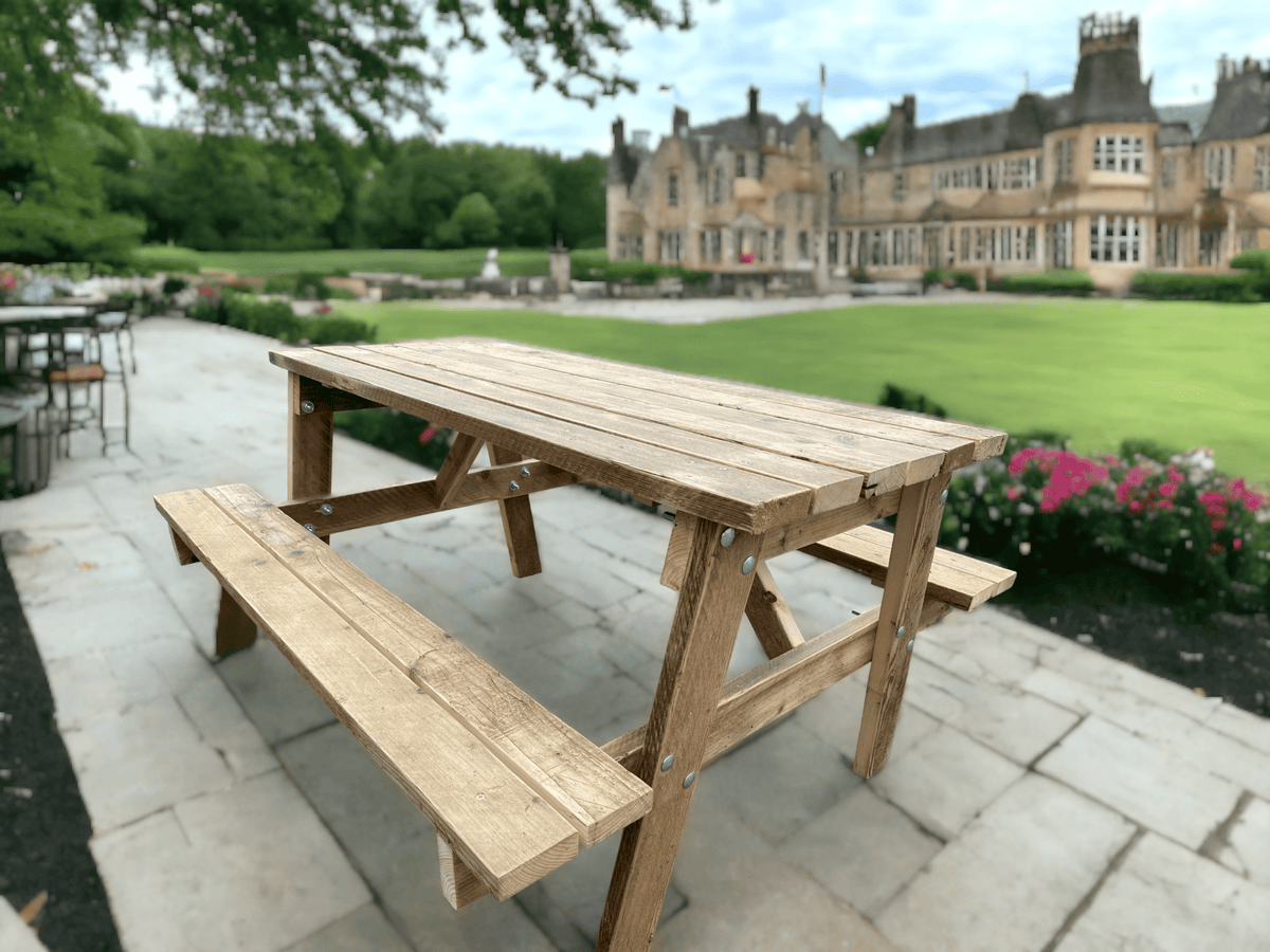 Outdoor Reclaimed Wooden Picnic Bench | THE BRADLEY