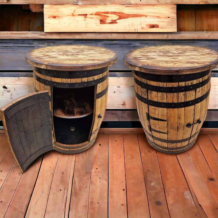 Whiskey barrel cabinet