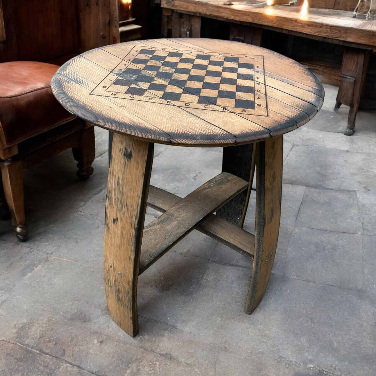 Chess Coffee Table | Chess Table Chessboard Coffee table Made From Oak Whiskey Barrel | THE FISHER