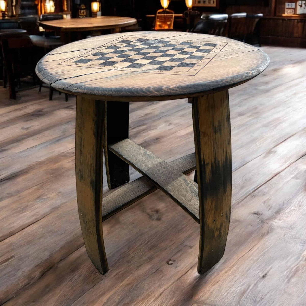 Chess Coffee Table | Chess Table Chessboard Coffee table Made From Oak Whiskey Barrel | THE FISHER