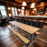 Industrial Pub Table And Integrated Benches | THE HAYES
