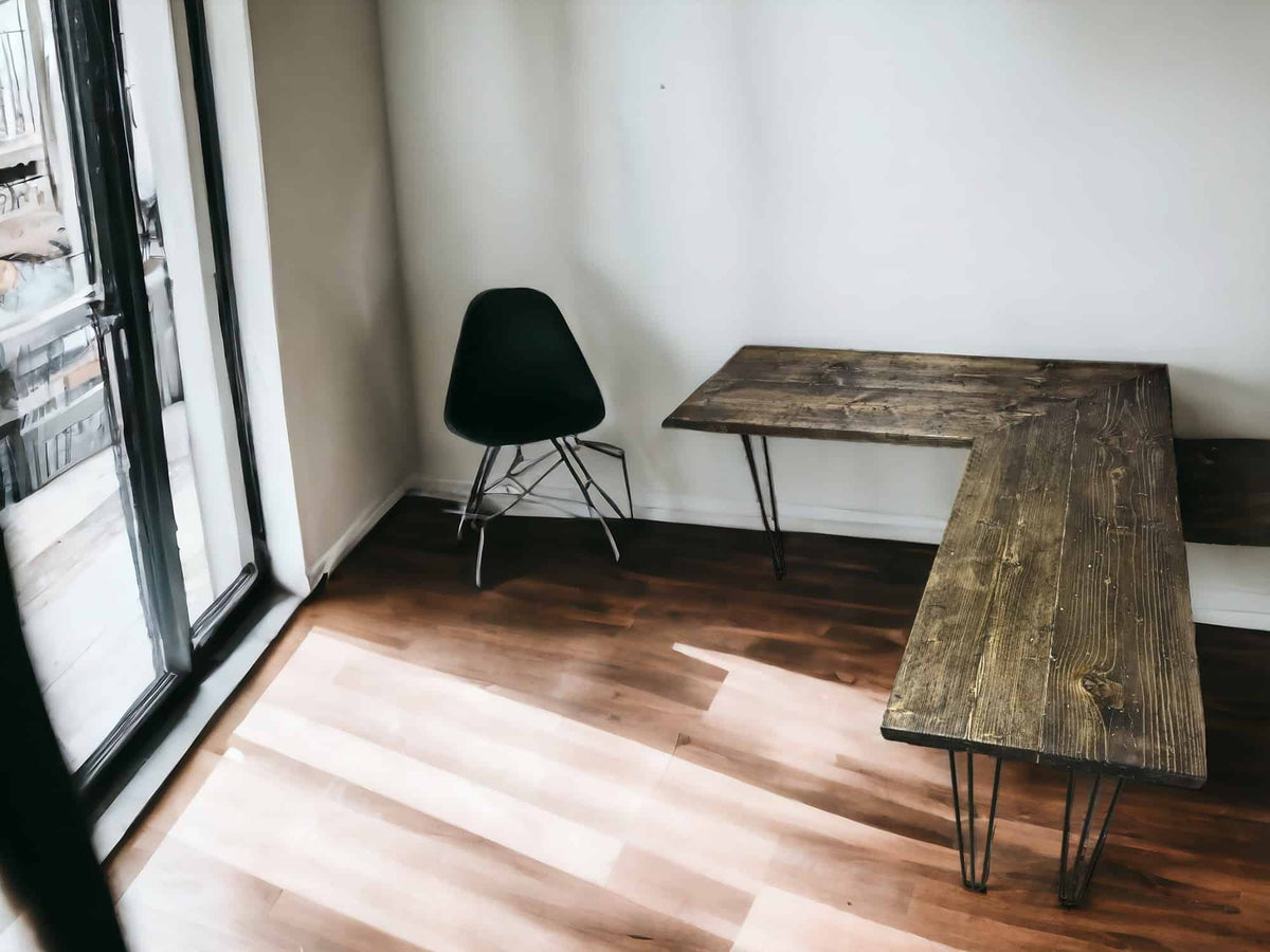Hairpin Leg Wooden Corner Desk | THE LAINE