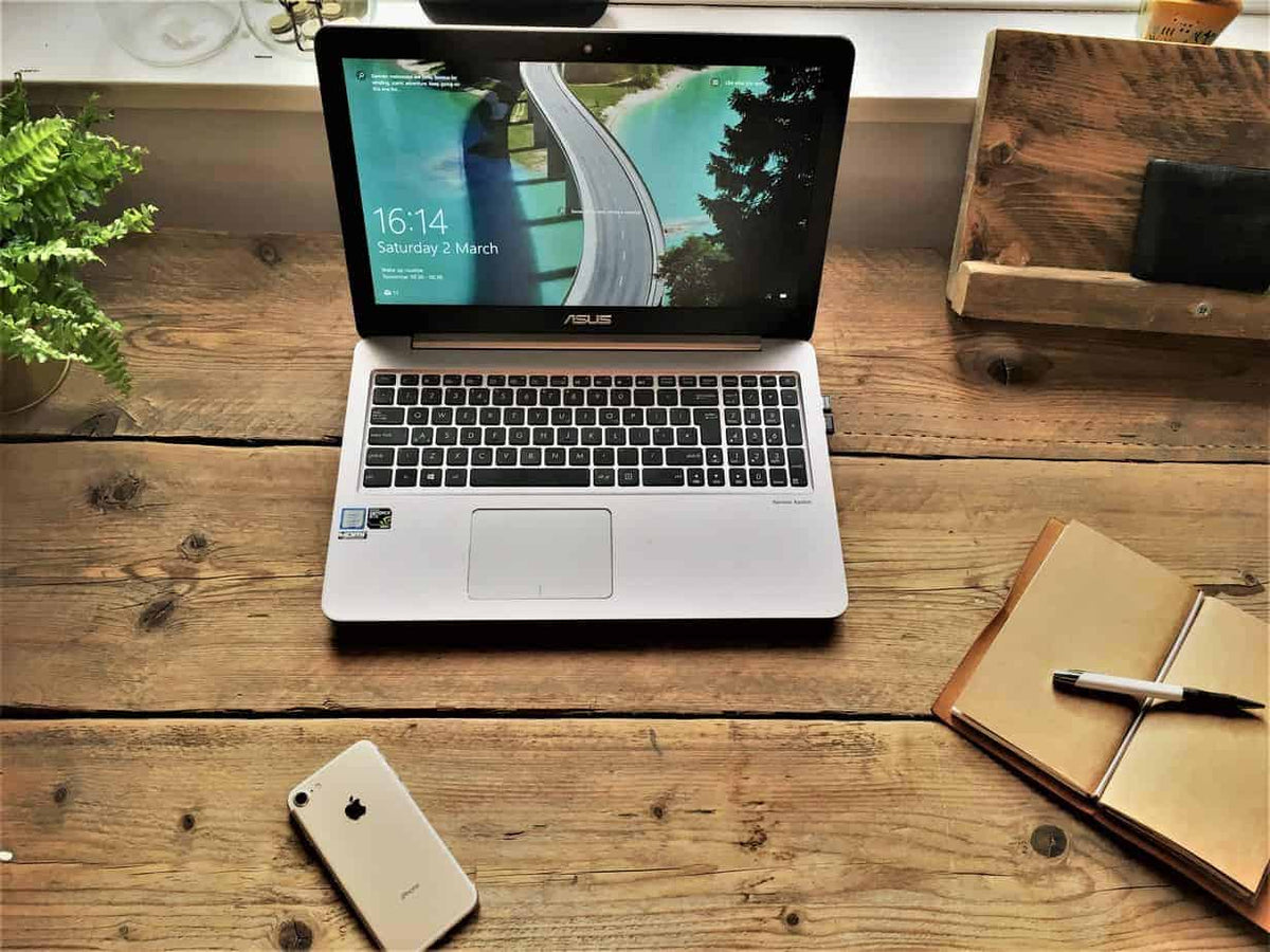 Rustic reclaimed wood desk with visible board joins