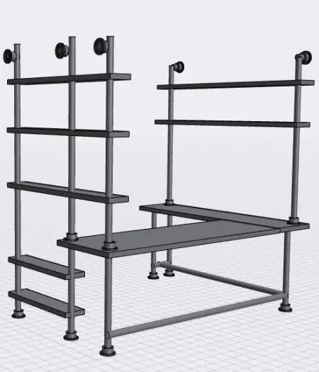 3D furniture design for an industrial pipe desk and shelving unit