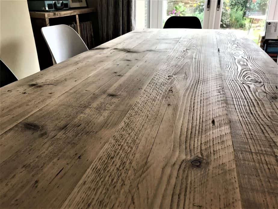 Close-up of a seamless reclaimed wood tabletop