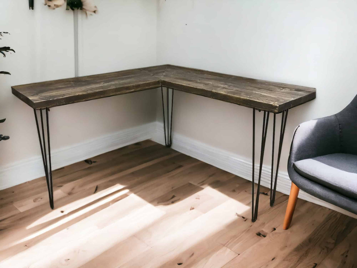 Hairpin Leg Wooden Corner Desk | THE LAINE