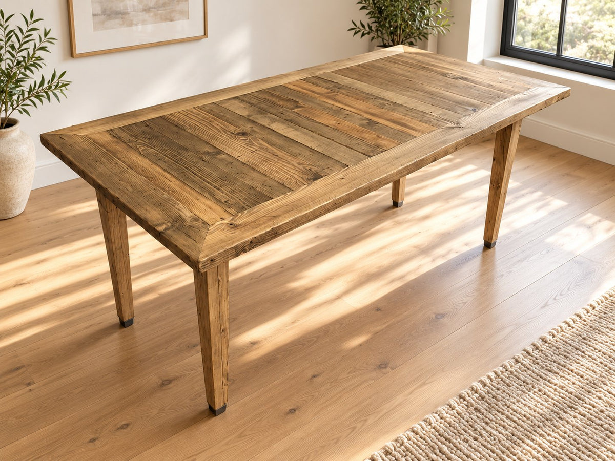 Simple Pattern Dining Table | THE WINDSOR showing the reclaimed wood product